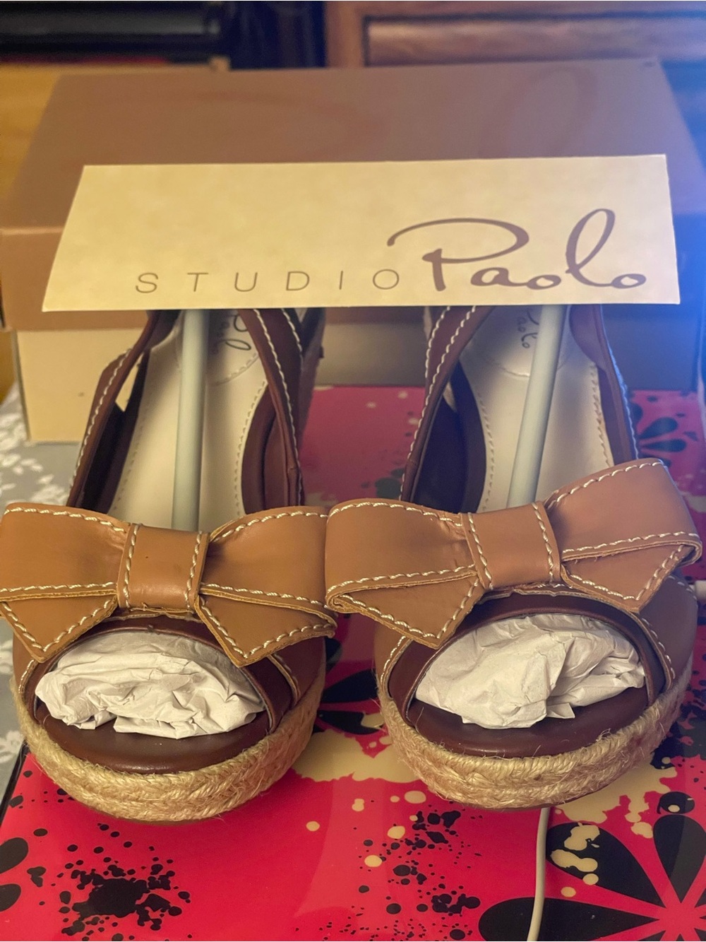 Studio Paolo Brown Bow Espadrille Wedge Sandals